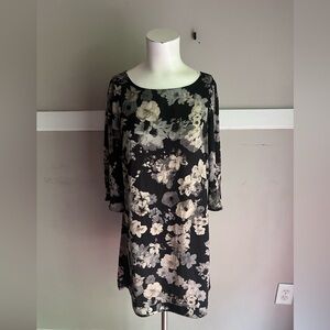 Black Floral Long-Sleeve Shift Dress
